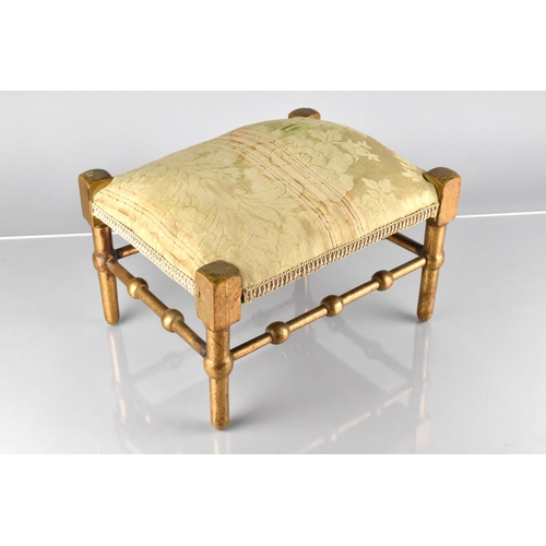 27 - A 19th Century French Regency Giltwood Stool with Bobbin Turned Stretchers, 31x25x22cm High