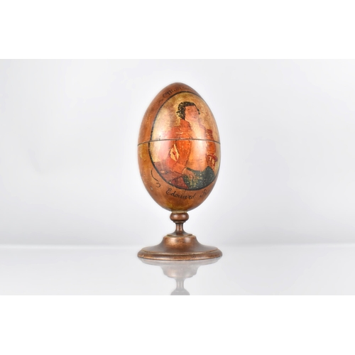 51 - A 19th Century French Painted Wooden Egg, Decorated with Two Painted Portraits of 'Monsieur Edouard ... 