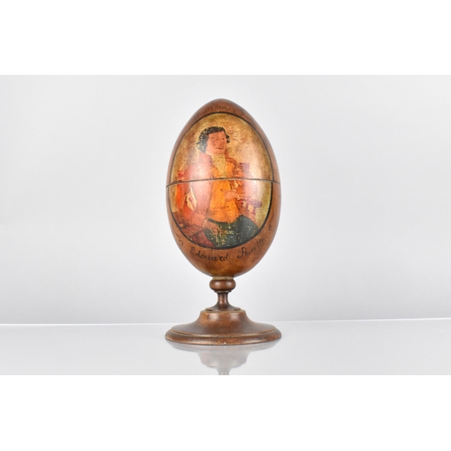 51 - A 19th Century French Painted Wooden Egg, Decorated with Two Painted Portraits of 'Monsieur Edouard ... 