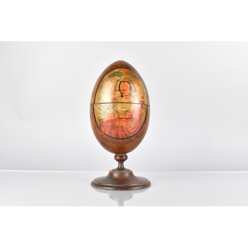 51 - A 19th Century French Painted Wooden Egg, Decorated with Two Painted Portraits of 'Monsieur Edouard ... 