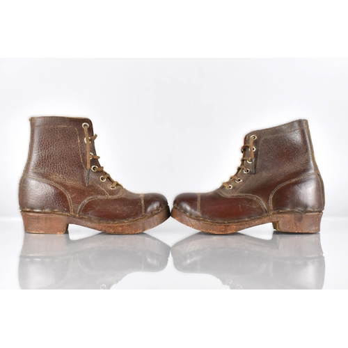 81 - A Pair of Late 19th Century Lancashire Mill Worker's Children's Shoes, with Leather Uppers and Woode... 