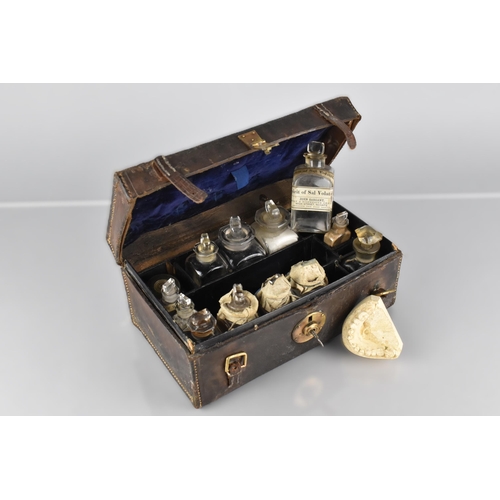 12 - A 19th Century Leather Campaign Apothecary Case, Containing Various Glass Bottles with Original Pape... 