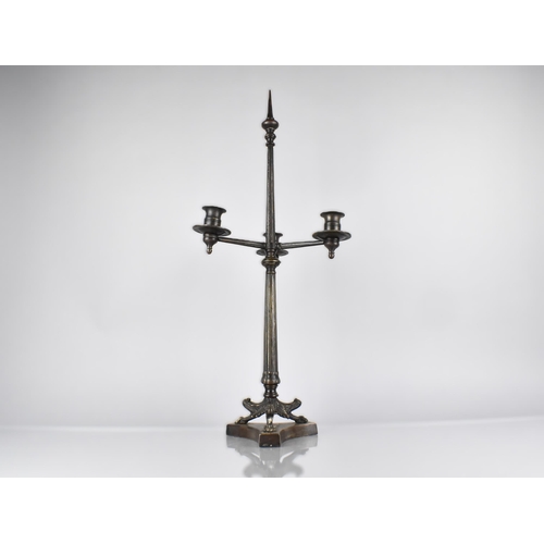 127 - A 19th Century Bronze Candlestick with Three Candle Arms and Sconces, Supported on a Fluted Column a... 