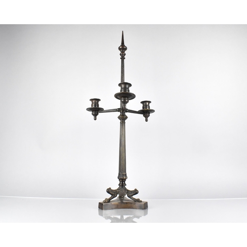 127 - A 19th Century Bronze Candlestick with Three Candle Arms and Sconces, Supported on a Fluted Column a... 