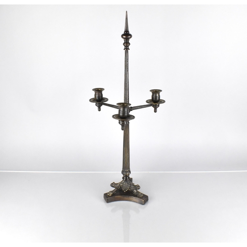 127 - A 19th Century Bronze Candlestick with Three Candle Arms and Sconces, Supported on a Fluted Column a... 