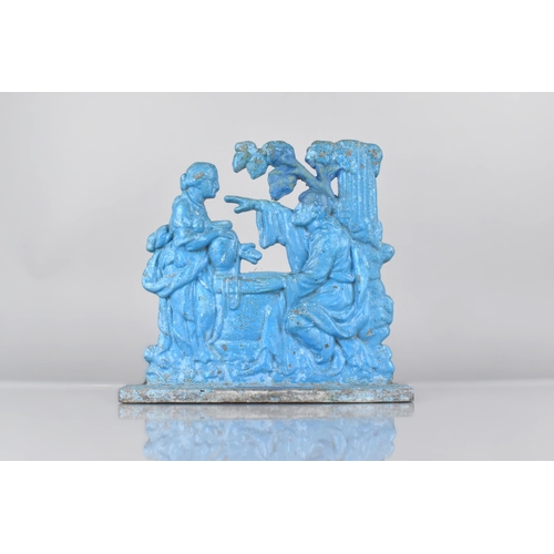 129 - A 19th Century Lead Door Stop in the Form of Bible Story Rebecca at the Well, With Historic Blue Pai... 