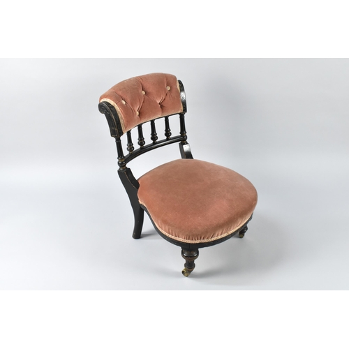 441 - A Late 19th Century Ebonised Aesthetic Movement Slipper Chair, with Deep-Buttoned Upholstered Back w... 