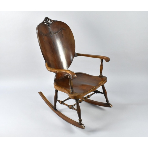 443 - A Late 19th Century Biedermeier Birchwood Rocking Chair, Having a Shaped Back with Neoclassical Carv... 