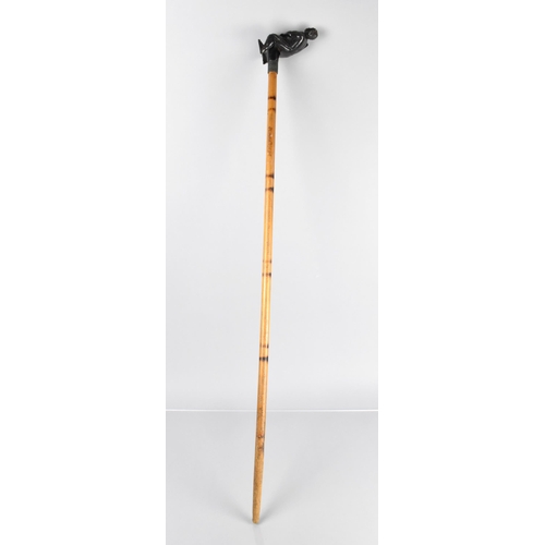 109 - A Danish Himmelbjerget Souvenir Walking Stick with Horn Handle in the From of Man Playing Drums