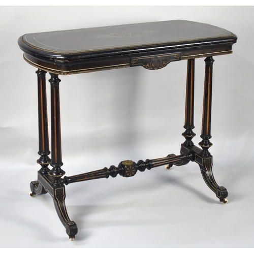 89 - A Victorian Aesthetic Ebonised Lift and Twist Games Table with Ivory Stringing, (Submission Referenc... 