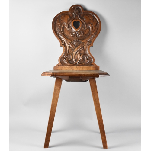 445 - An Edwardian Hall Chair with Carved Balloon Back Having Central Heart Shape Cut Out Flanked by Dolph... 