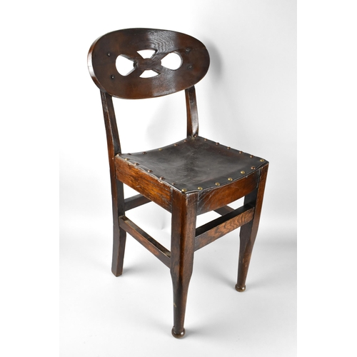 450 - An Edwardian Oak Childs Chair Stamped for Liberty with Oval Pierced Back and Leather Studded Seat 75... 