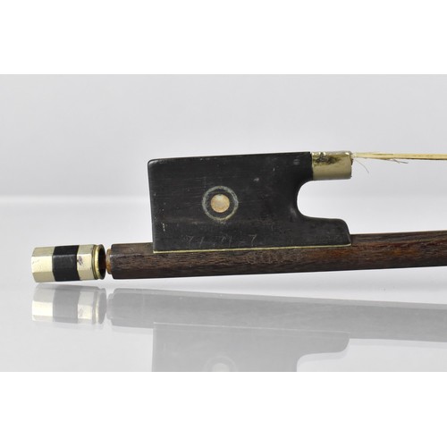 118 - A 19th Century English Violin Bow, The Octagonal Body with White Metal Adjuster, Ebony and Mother of... 