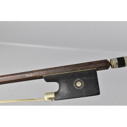 118 - A 19th Century English Violin Bow, The Octagonal Body with White Metal Adjuster, Ebony and Mother of... 