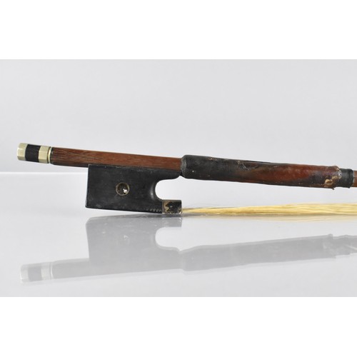 117 - A 19th Century Violin Bow, The Octagonal Body with White Metal Adjuster, Ebony and Mother of Pearl F... 