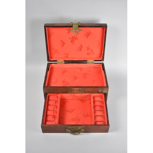 2 - A Mid 20th Century Chinese Jewellery Box with Brass Mounts, Hinged Lid to Satin Lined Interior, Base... 