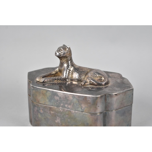 24 - A Silver Plated Box with Leopard Finial, 13.5cms Wide