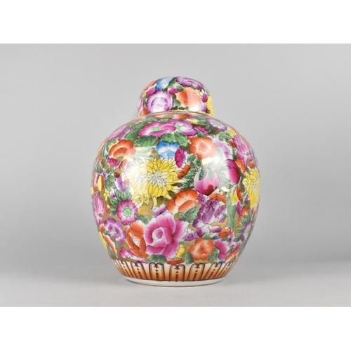 243 - A Chinese Hundred Flower Ginger Jar and Cover, 27cms High