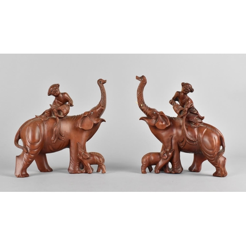 244 - A Pair of Chinese Carved Wooden Elephant Ornaments, 17cms Long