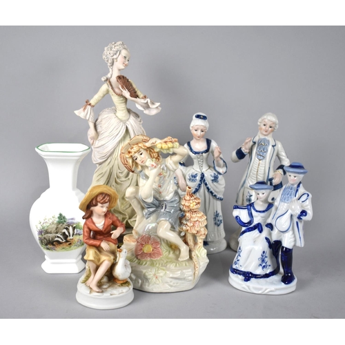 252 - A Collection of Six Various Continental Figural Ornaments and a Vase