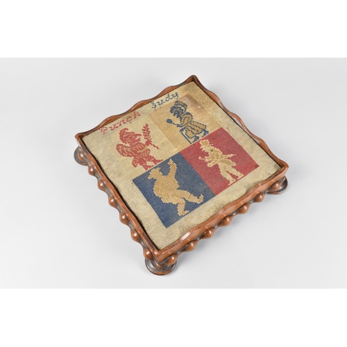 3 - A Late Victorian Mahogany Framed Stand/Footstool with Tapestry Punch and Judy Decoration, Four Bun F... 