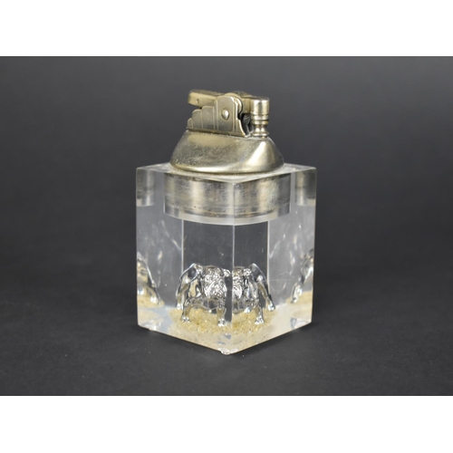 32 - A Mid/Late 20th Century Perspex Desktop Novelty Lighter with Bulldog Decoration