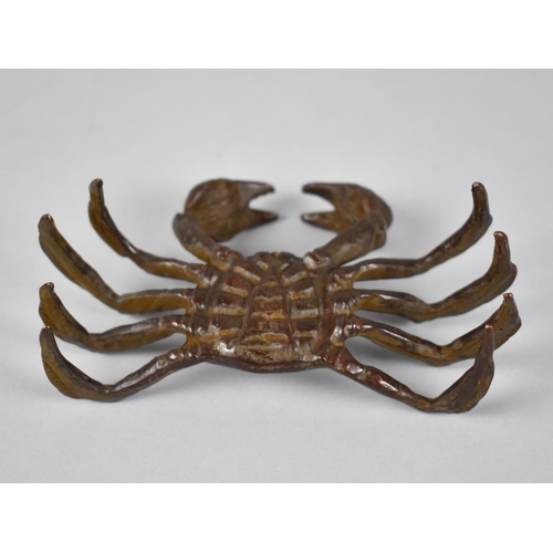 33 - A Large Oriental Patinated Bronze Study of a Crab with Claws Raised, 11.5cm Wide