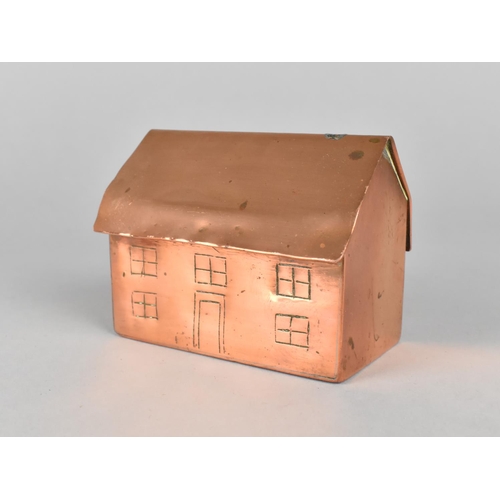 35 - A Trench Art Copper Money Box in the Form of a House, 10cms Wide