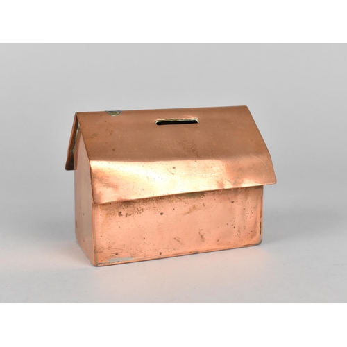 35 - A Trench Art Copper Money Box in the Form of a House, 10cms Wide