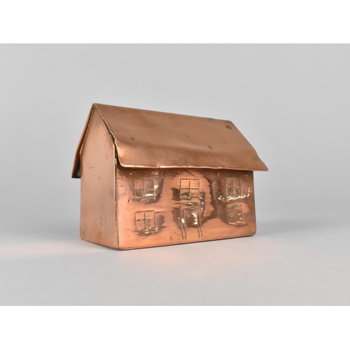 35 - A Trench Art Copper Money Box in the Form of a House, 10cms Wide