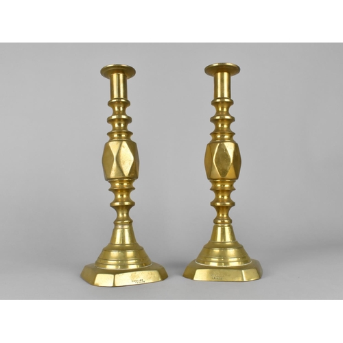 38 - A Pair of Diamond Prince Brass Candlesticks, 30.5cms High