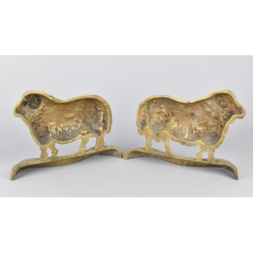 42 - A Pair of Reproduction Cast Brass Door Stops or Fireside Ornaments in the Form of Rams, No. 1 and No... 