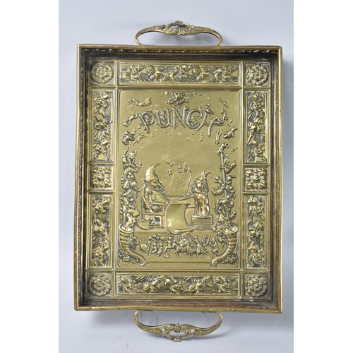 5 - A Late Victorian/Edwardian Brass Two Handled Advertising Tray for Punch Magazine, 30cms by 24cms