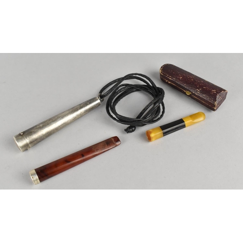 501 - A Silver Cheroot Holder Containing Amber Cigarette Holder with Sterling Silver Mount Together with a... 