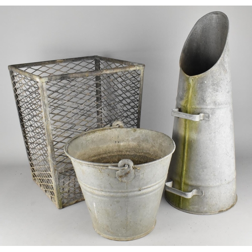 516 - A Galvanized Coal Bucket, Bucket and a Wire Bin