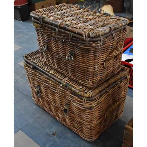 519 - Two Large Vintage Wicker Hampers, 76cm and 59cm