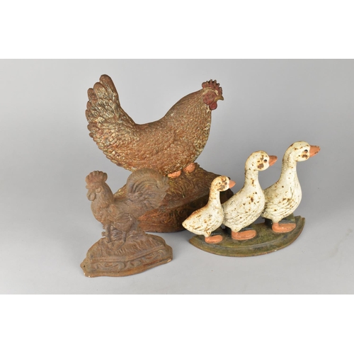 521 - Three Various Poultry Motif Cast Metal Doorstops