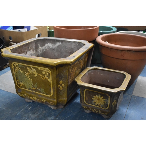 524 - Two Glazed Planters of Square Canted Form, 40cm and 24cm Square