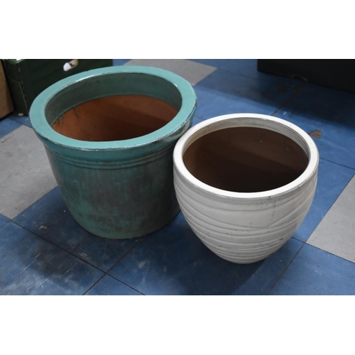 526 - Two Glazed Planters, Largest 35cm Diameter