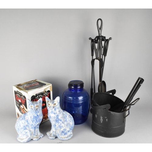 529 - A Collection of Sundries to Comprise Metal Fire Companion Stand, Coal Bucket, Pair of Ceramic Cats e... 