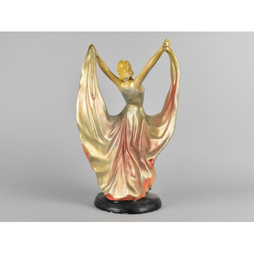 53 - A Mid 20th Century Cold Painted Chalk Figure of Dancing Girl with Arms Raised, 31.5cms High