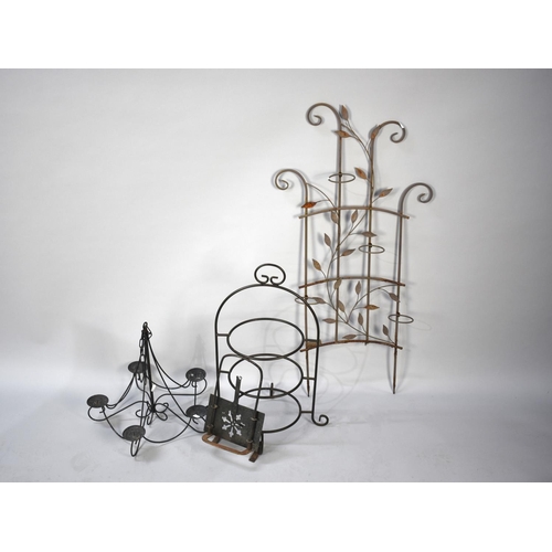 535 - A Collection of Wrought Metal Items to Comprise chandelier, Plant Stand etc