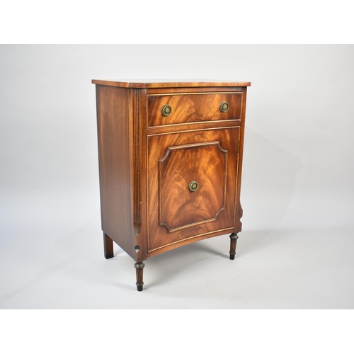 545 - A Reprodux Inverted Bow Fronted Side Cabinet With Top Drawer and Reeded Chamfered Sides, 50cms Wide ... 