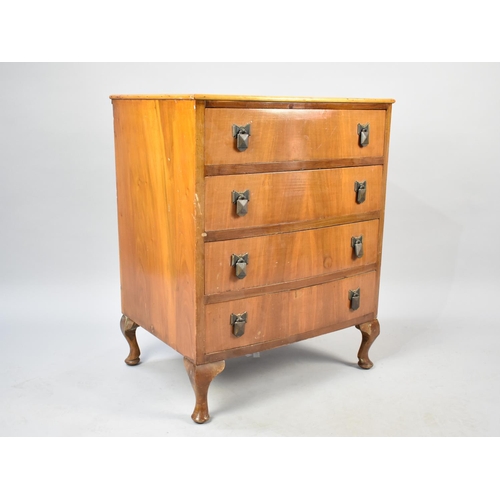 552 - A Mid 20th Century Bow Fronted Walnut Bedroom Chest of Four Long Drawers, 62cms Wide