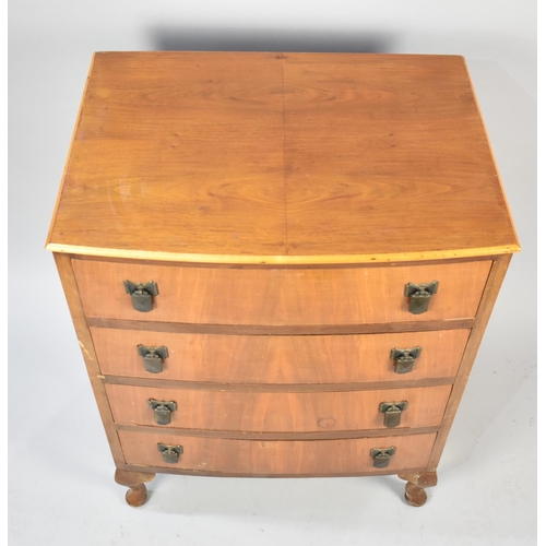 552 - A Mid 20th Century Bow Fronted Walnut Bedroom Chest of Four Long Drawers, 62cms Wide