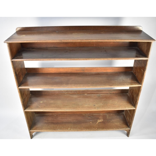 554 - An Early 20th Century Oak Open Front and Gallery Backed Bookshelf, 140x33x145cm high