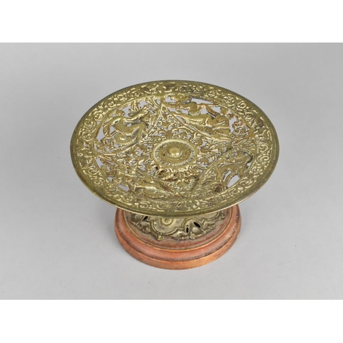 63 - A Pierced Gilt Metal Stand in the Coalbrookdale Style on Later Turned Wooden Plinth, 18.5cms Diamete... 