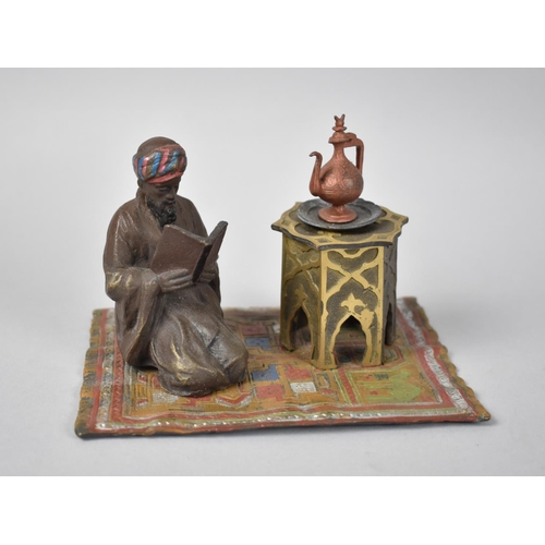 64 - A Reproduction Cold Painted Bronze Novelty Desktop Inkstand in the Form of Kneeling Arabic Gentleman... 