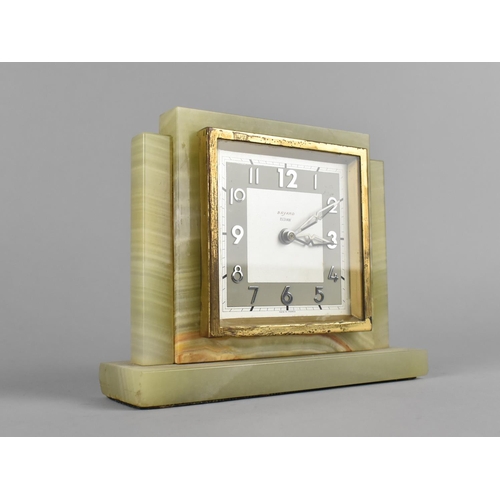 65 - An Art Deco Onyx and Brass Mantel Clock by Bayard, Eight Day Movement, 16cms Wide, Working Order