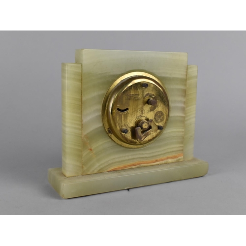 65 - An Art Deco Onyx and Brass Mantel Clock by Bayard, Eight Day Movement, 16cms Wide, Working Order